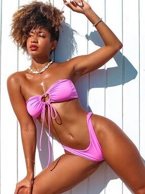 Strapless Tie-Front Bikini Set - Pink